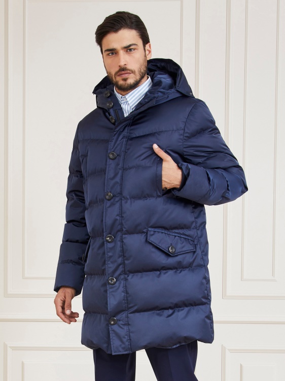 синьо Guess Marciano реално дълго яке с пух