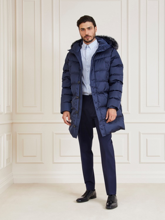 синьо Guess Marciano реално дълго яке с пух