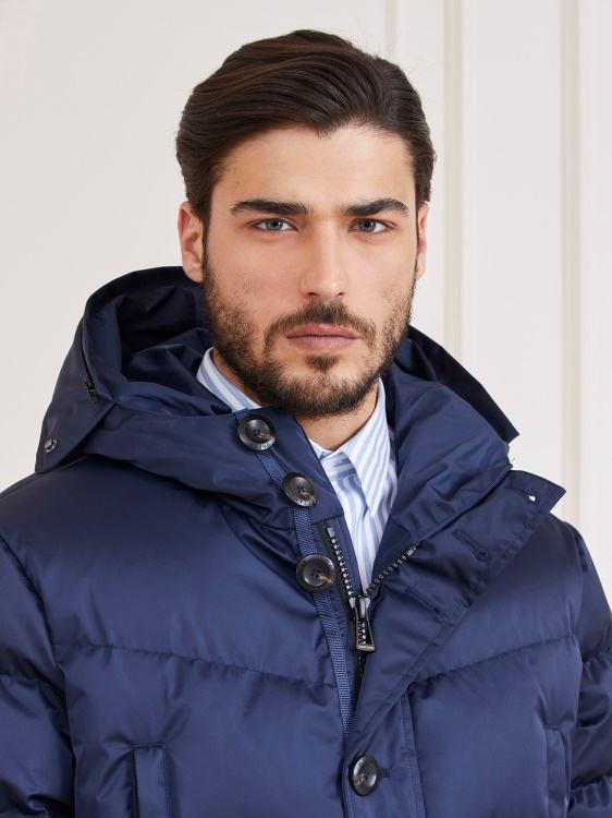 синьо Guess Marciano реално дълго яке с пух