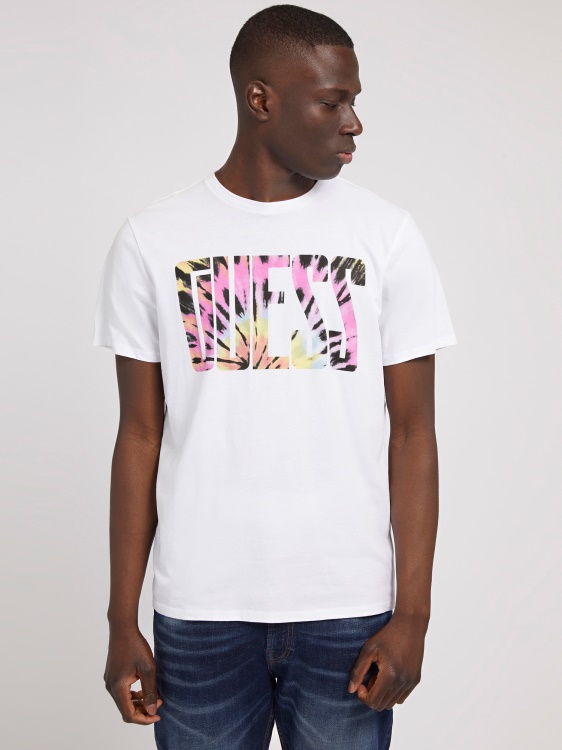 тениска с лого Tie-dye Guess бяла