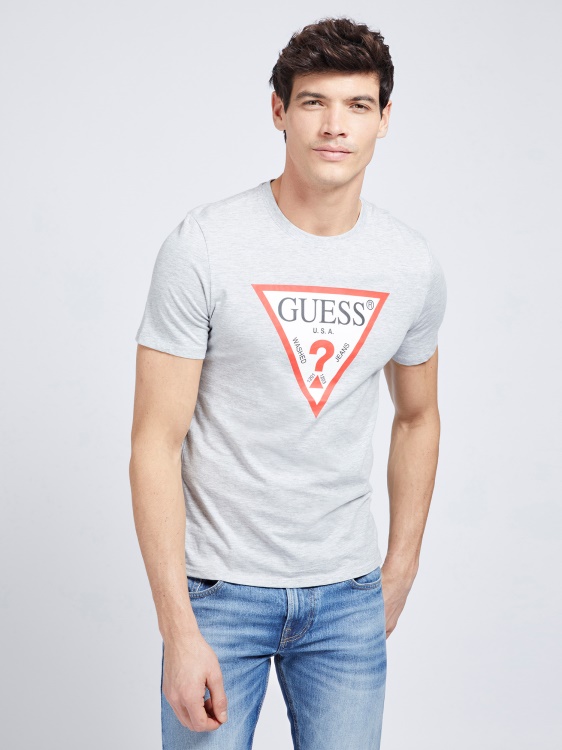 Guess сив триъгълник лого тениска нова тенденция
