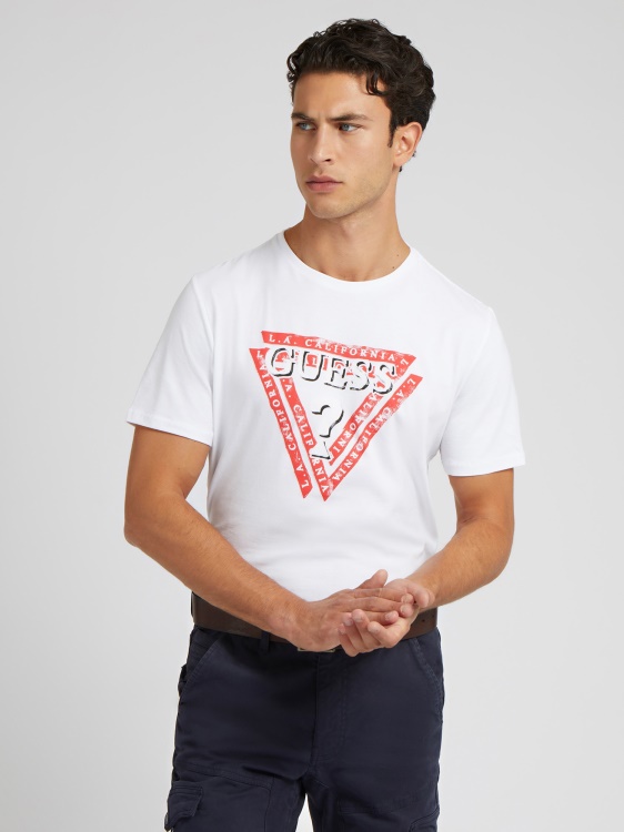 бяла тениска с лого на Guess Triangle