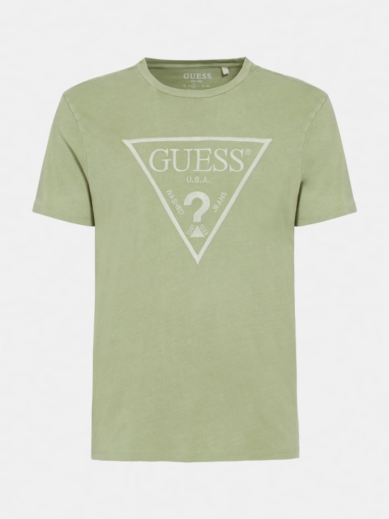 зелена триъгълна тениска с лого Guess