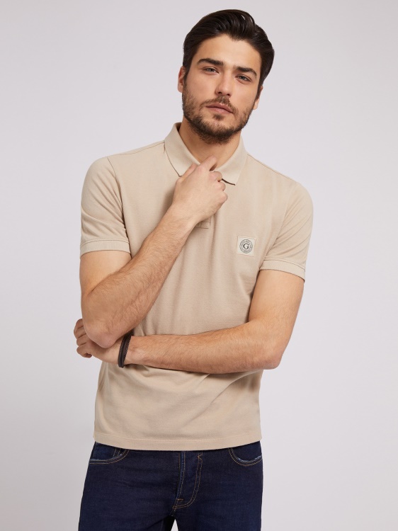 бежова поло тениска с лого Guess