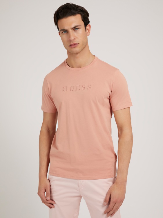 розова тениска с лого тон в тон Guess