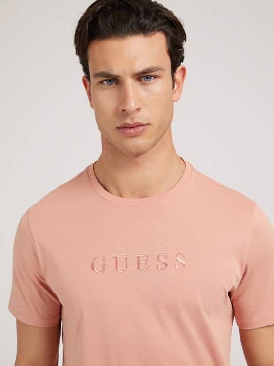 розова тениска с лого тон в тон Guess
