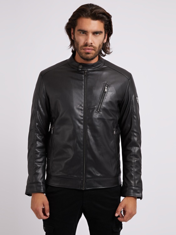 черно мотоциклетско яке Guess от изкуствена кожа