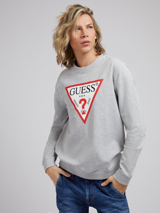 сив суичър с лого с много триъгълници Guess
