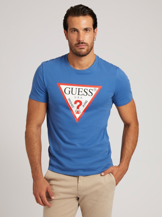 син триъгълник лого тениска Guess