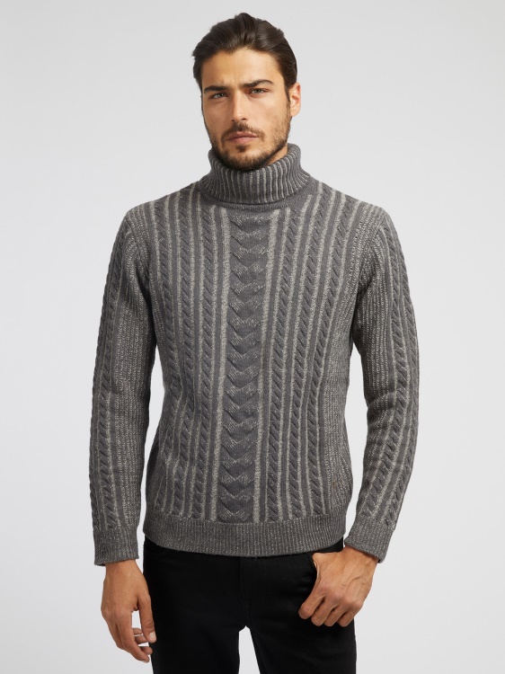 вълнен плетен пуловер Guess сив