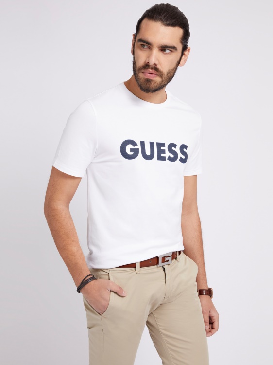 предна бяла тениска с лого Guess