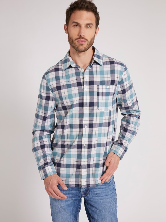 макро карирана риза Guess Blue