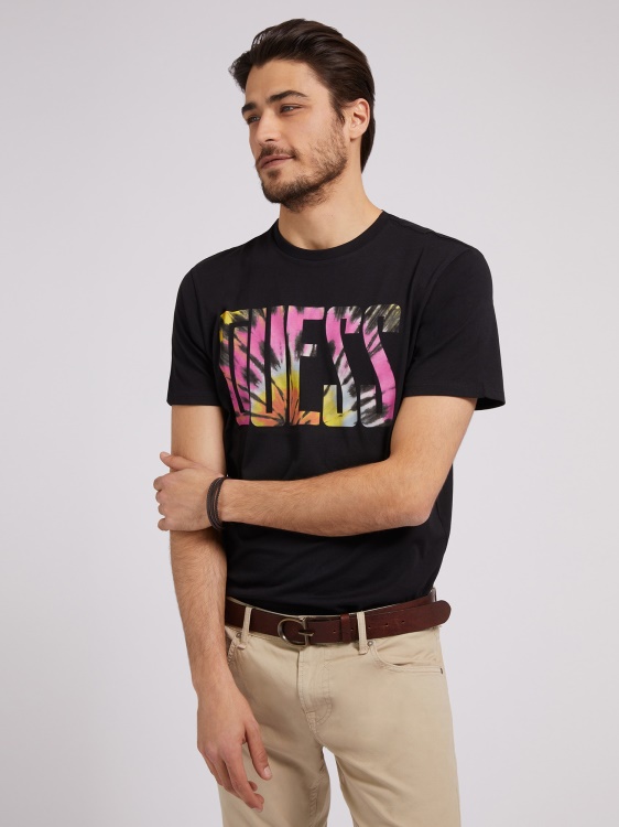 тениска с лого Guess Tie-dye черна