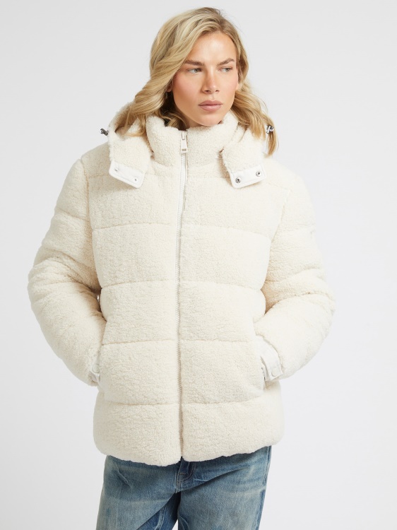 пуфър от изкуствена кожа Guess бял