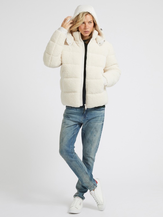 пуфър от изкуствена кожа Guess бял