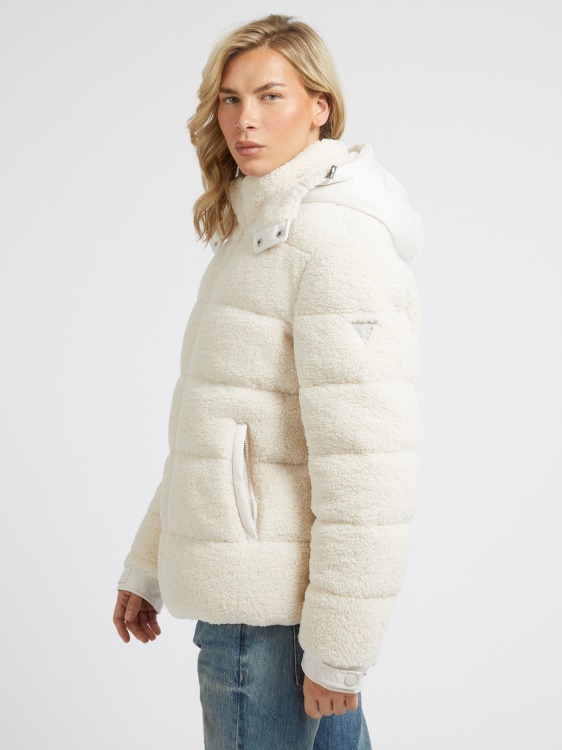 пуфър от изкуствена кожа Guess бял