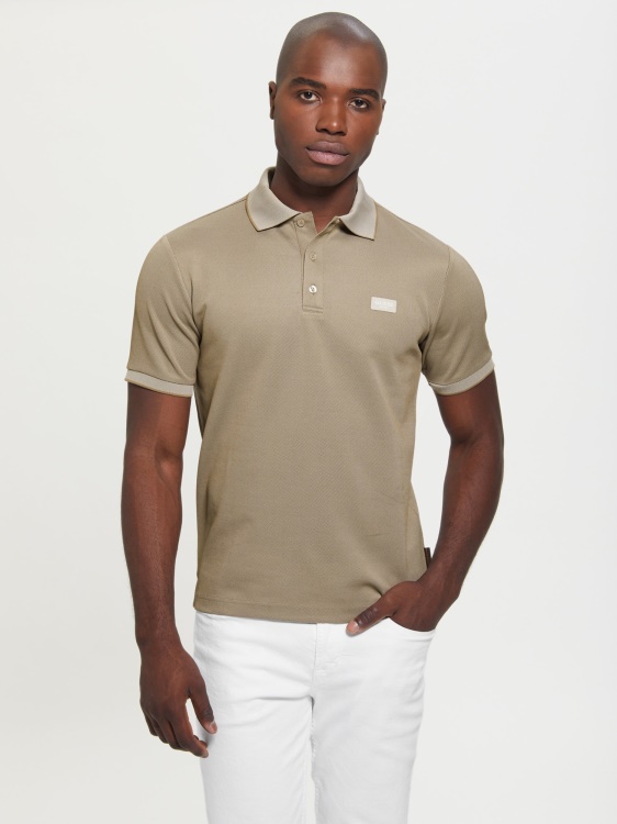 бежова поло тениска с лого отпред Guess