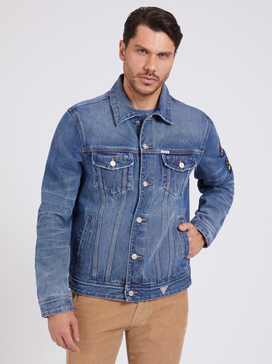 синьо дънково яке с кръпка на гърба Guess