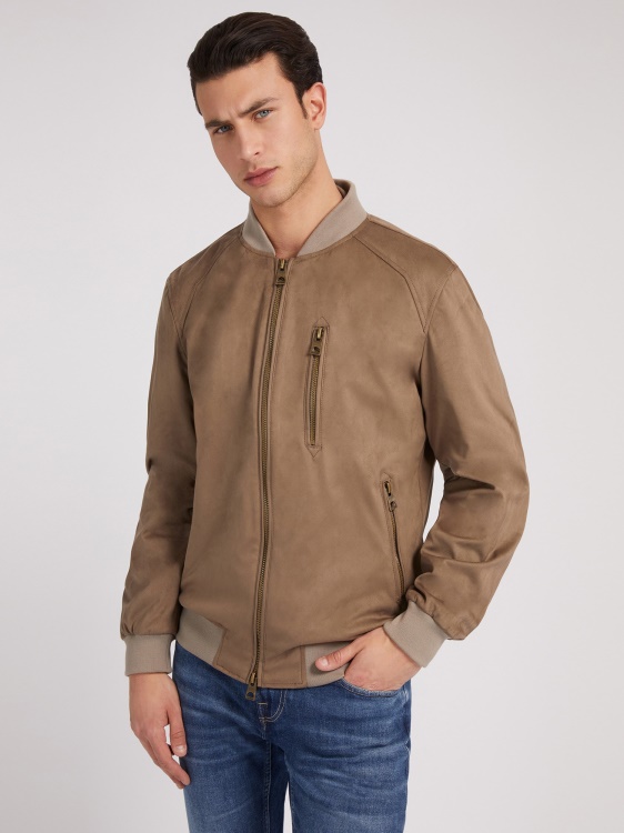 бомбър яке от изкуствен велур Guess кафяво