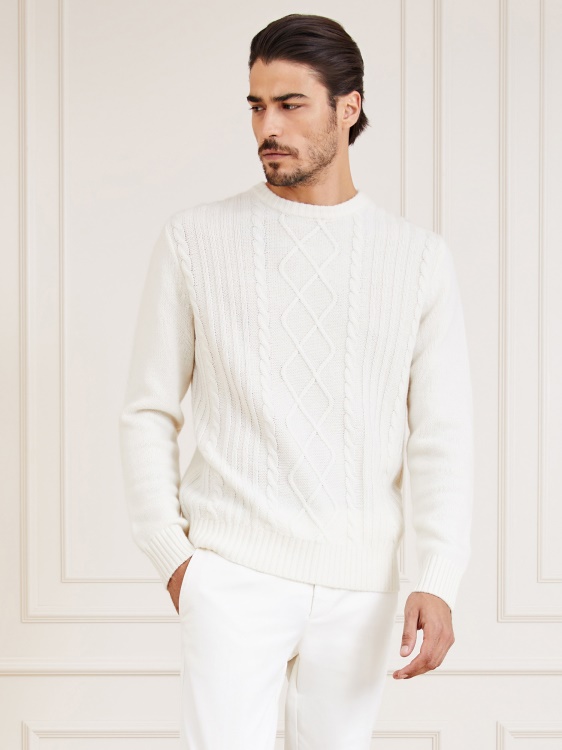 Marciano кашмирен кабелен пуловер крем Guess