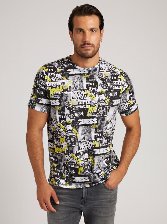тениска Guess All Over Print бяла мулти