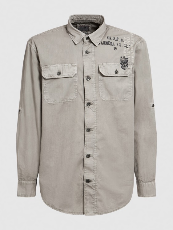 риза с щампа отпред Guess сива