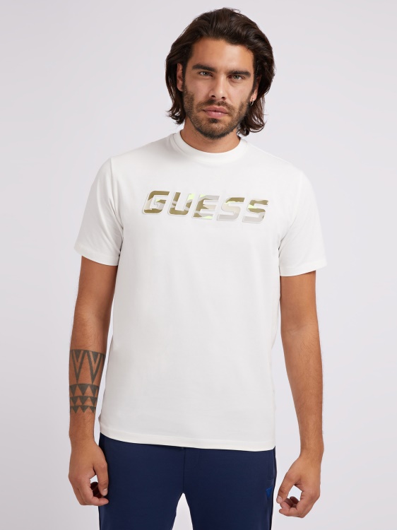 Guess ново предно лого тениска бяла тенденция
