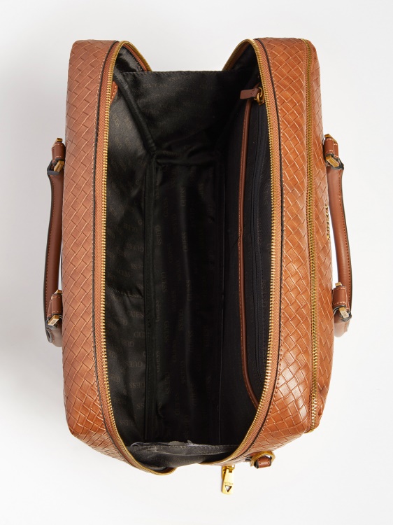 кафява плетена вечерна чанта Guess с каишка