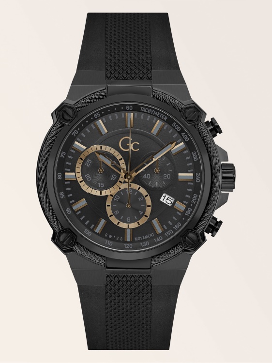 черен Gc силиконов часовник хронограф Guess