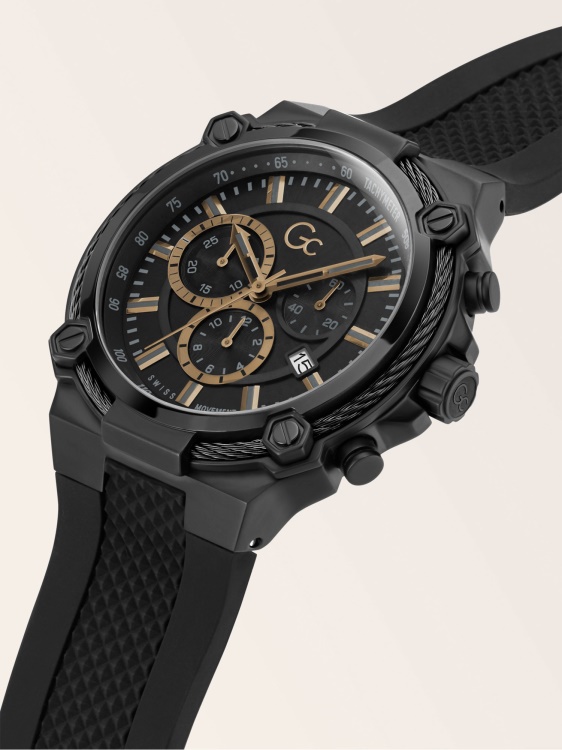 черен Gc силиконов часовник хронограф Guess