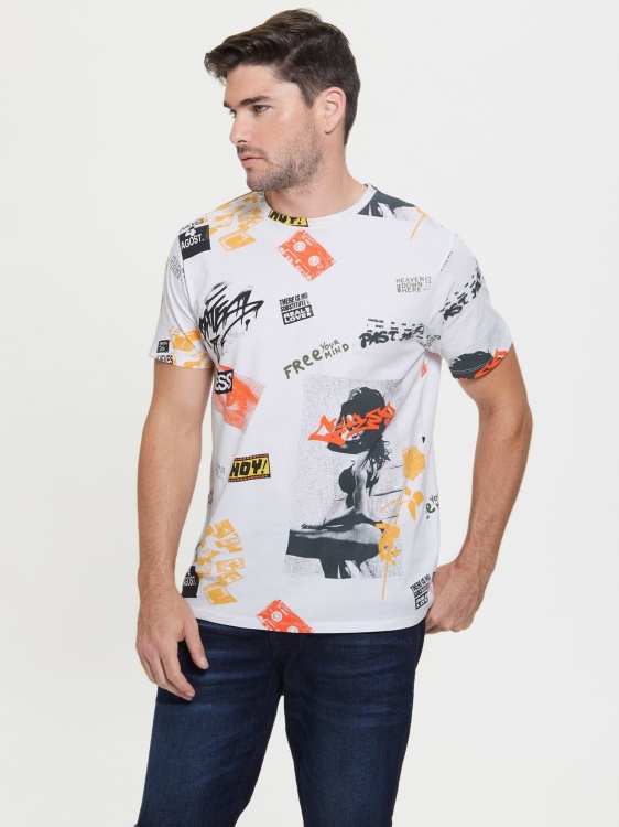 тениска Guess All Over Print бяла мулти нова тенденция