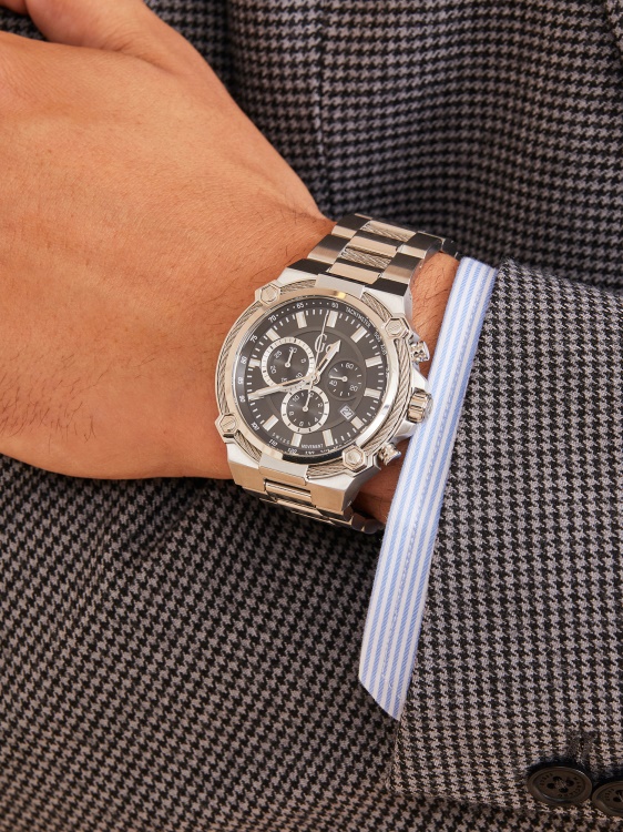 черен стоманен хронограф Guess Gc