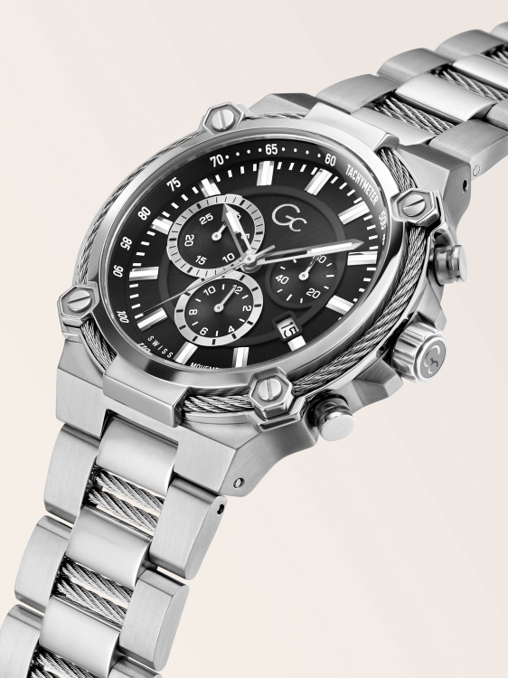 черен стоманен хронограф Guess Gc