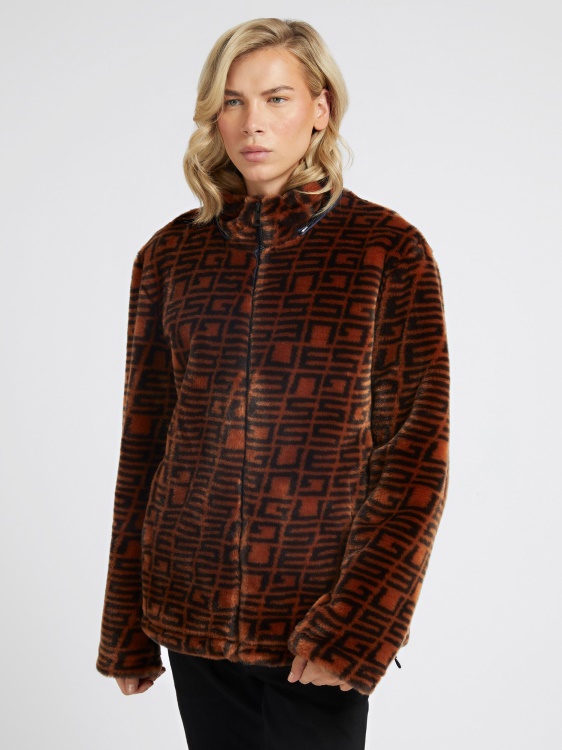 цялото лого яке от изкуствена кожа Guess кафяво