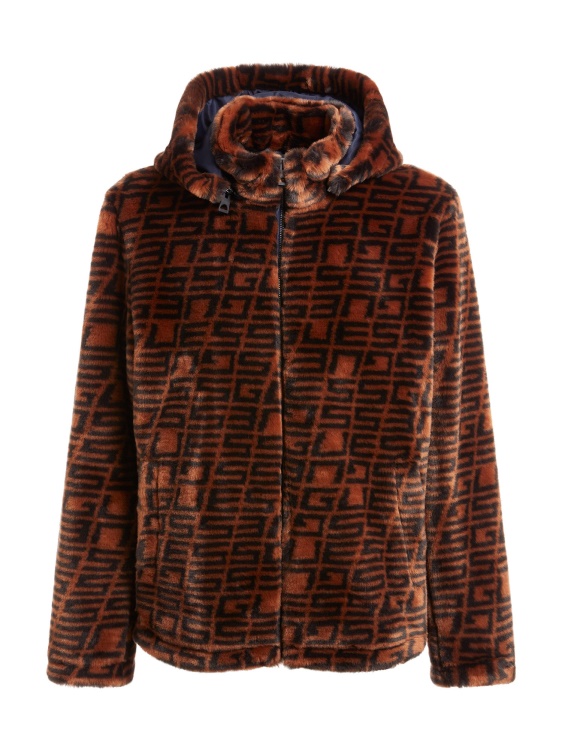 цялото лого яке от изкуствена кожа Guess кафяво