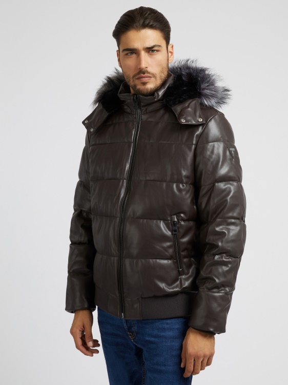 пуф от изкуствена кожа кафяв Guess