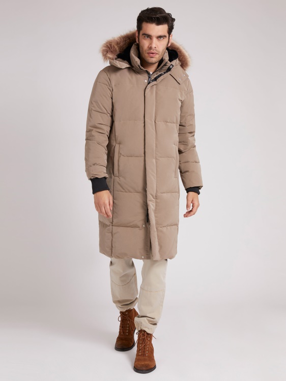 кафяво подплатено пухено яке с качулка Guess