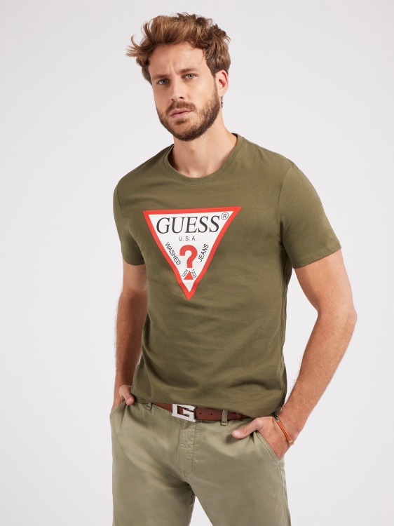 зелена тениска с лого на Guess Triangle