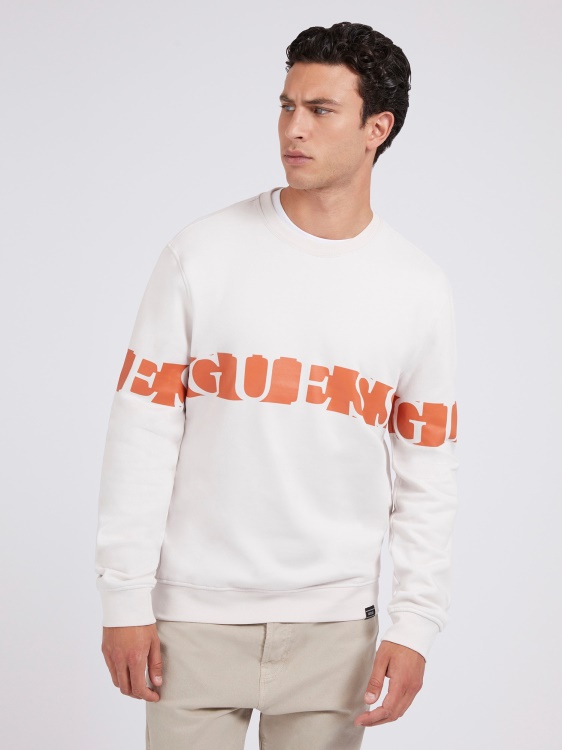 бял суичър с щампа на лого Guess