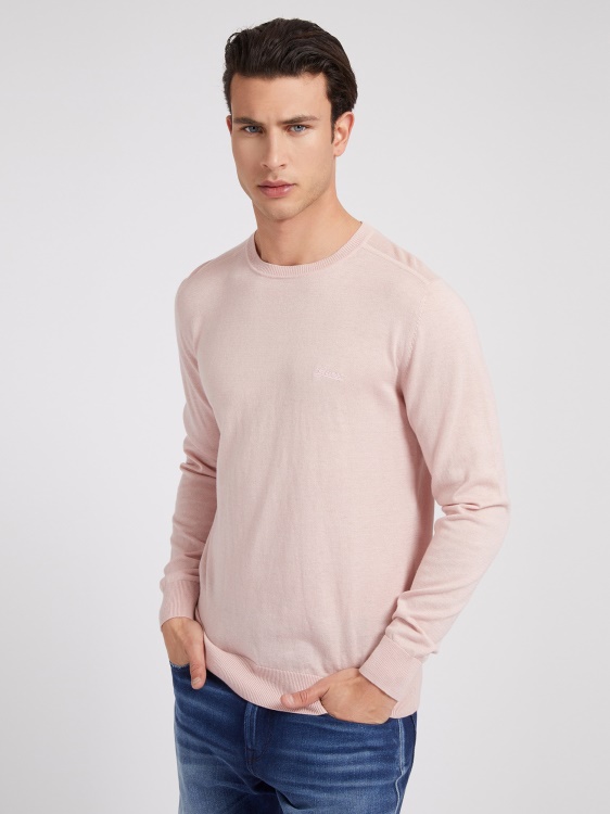 пуловер с кръгло деколте розов Guess