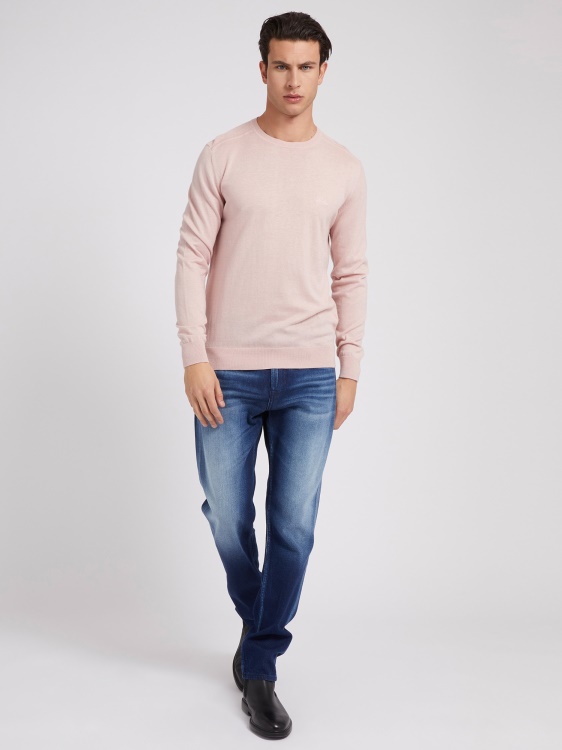 пуловер с кръгло деколте розов Guess