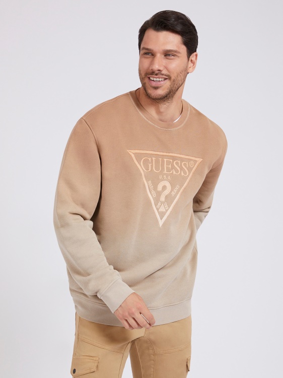 бежов суичър с лого на триъгълник Guess