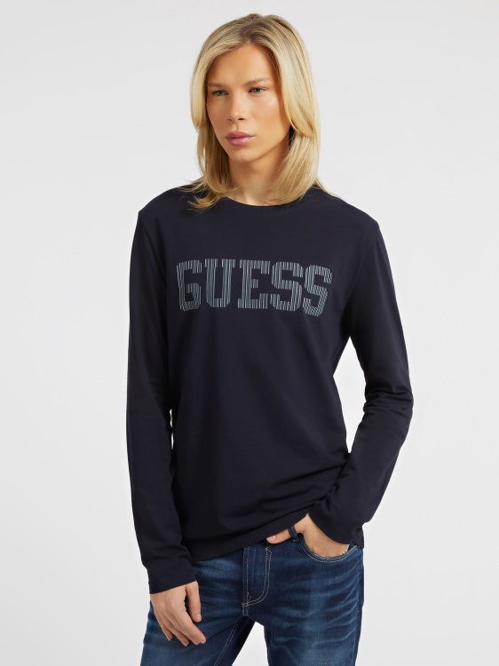 Guess тениска с лого отпред с дълги ръкави синя