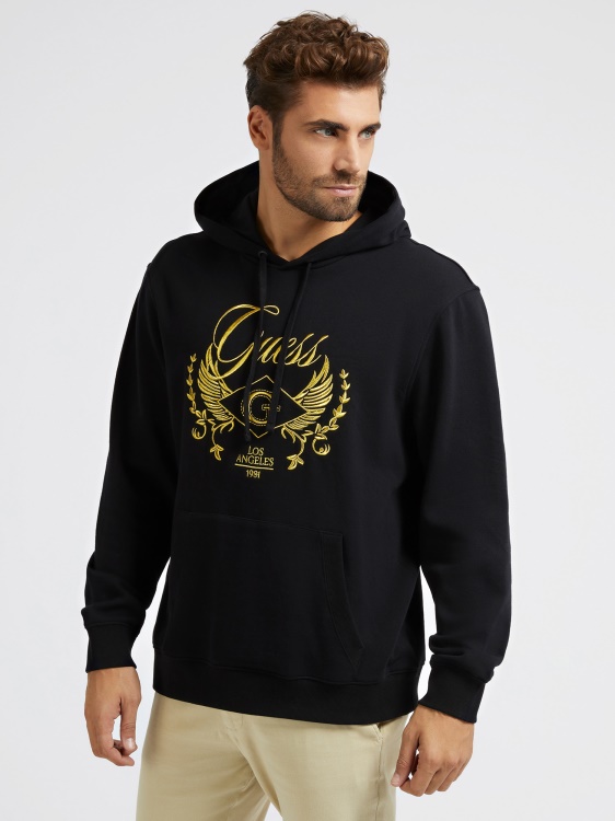 черен суичър с бродерия отпред Guess