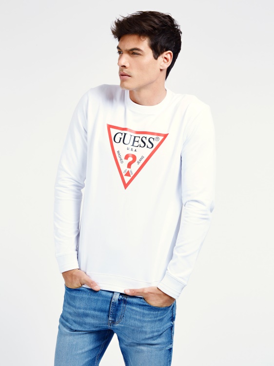 суичър с триъгълно лого Guess бял