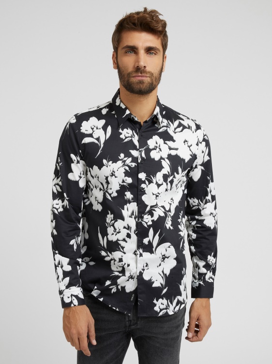 риза с флорален принт Guess черна