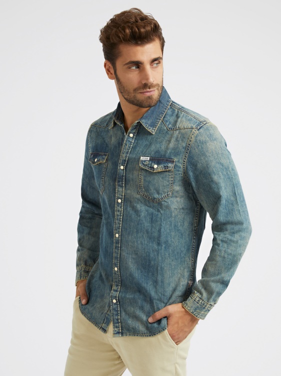 прилепнала дънкова риза Guess Blue