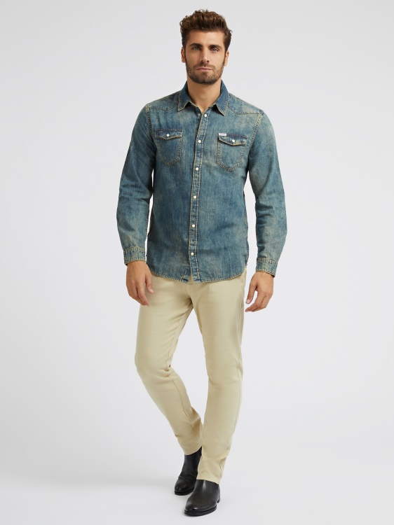 прилепнала дънкова риза Guess Blue