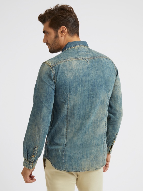 прилепнала дънкова риза Guess Blue