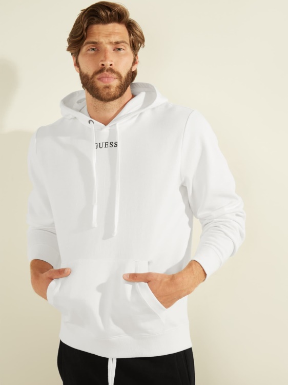 бял суичър с качулка с лого Guess
